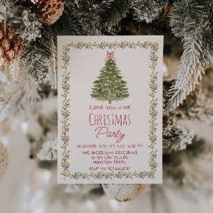 Elegant Watercolor Christmas Holly FrameTree Party Invitation