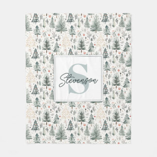 Elegant Watercolor Christmas Neutral Aesthetic Fleece Blanket