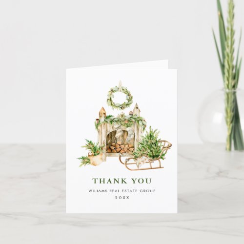 Elegant Watercolor Christmas Ornament Corporate Thank You Card