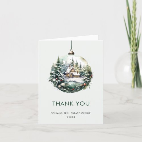 Elegant Watercolor Christmas Ornament Corporate Thank You Card