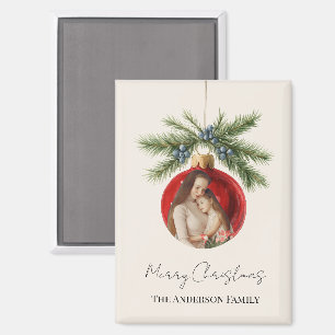 Elegant Watercolor Christmas Ornament Family Photo Magnet