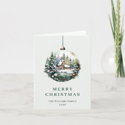 Elegant Watercolor Christmas Ornament Greeting Holiday Card