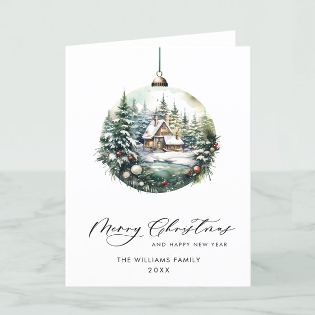 Elegant Watercolor Christmas Ornament Greeting Holiday Card (Creator Uploaded)