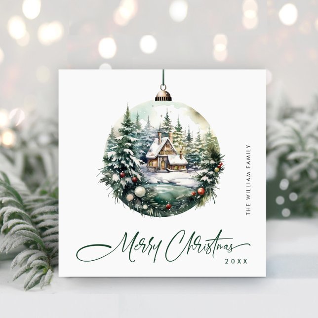 Elegant Watercolor Christmas Ornament Greeting Holiday Card (Creator Uploaded)