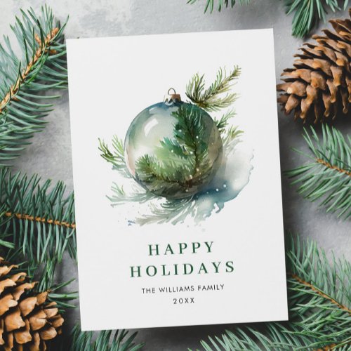 Elegant Watercolor Christmas Ornament Greeting Holiday Card