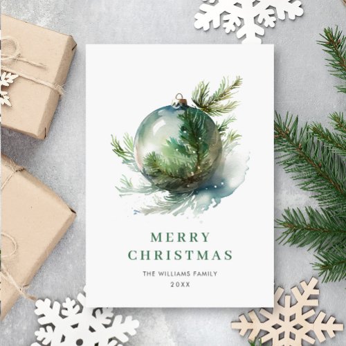 Elegant Watercolor Christmas Ornament Greeting Holiday Card