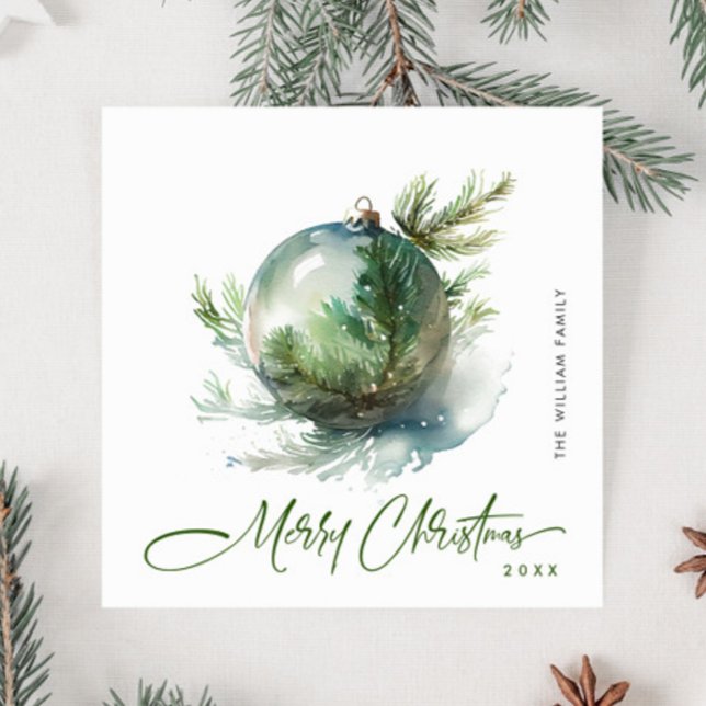 Elegant Watercolor Christmas Ornament Greeting Holiday Card (Creator Uploaded)