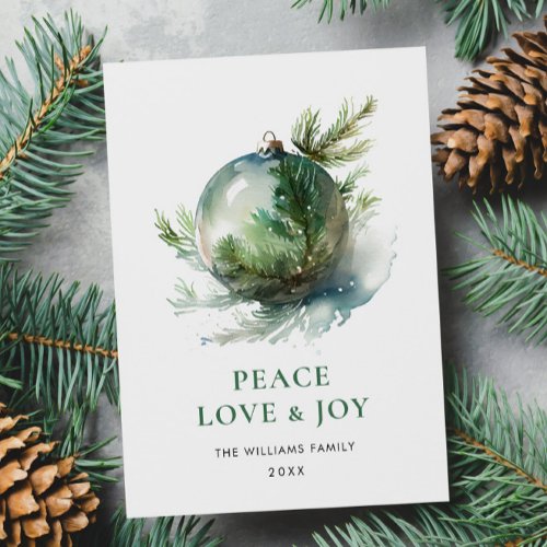 Elegant Watercolor Christmas Ornament Greeting Holiday Card