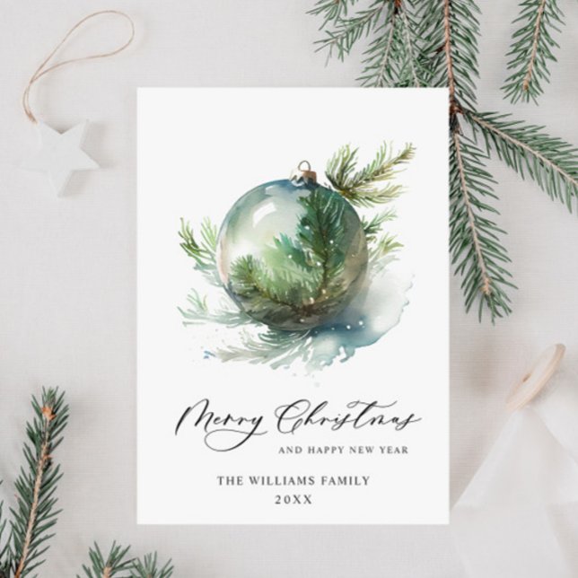 Elegant Watercolor Christmas Ornament Greeting Holiday Card (Creator Uploaded)