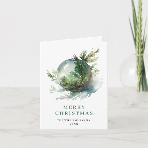 Elegant Watercolor Christmas Ornament Greeting Holiday Card