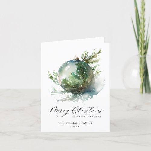 Elegant Watercolor Christmas Ornament Greeting Holiday Card