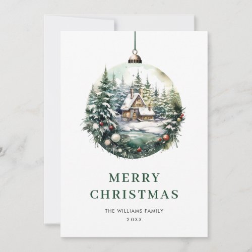 Elegant Watercolor Christmas Ornament Greeting Holiday Card