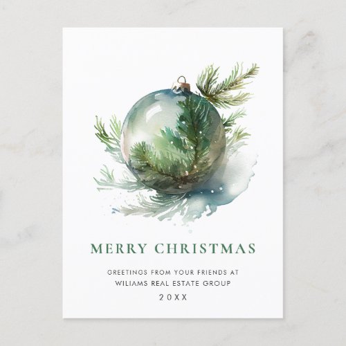 Elegant Watercolor Christmas Ornament Holiday Postcard