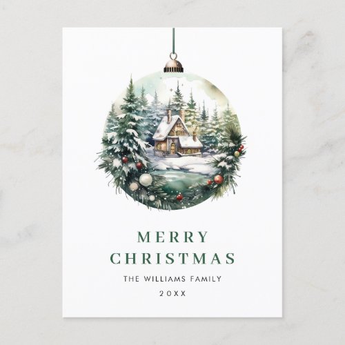 Elegant Watercolor Christmas Ornament Holiday Postcard