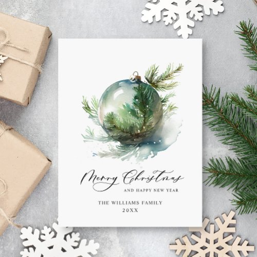 Elegant Watercolor Christmas Ornament Holiday Postcard