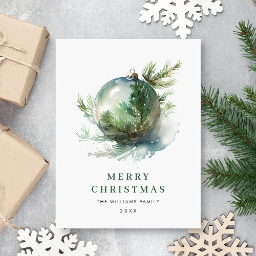 Elegant Watercolor Christmas Ornament Holiday Postcard