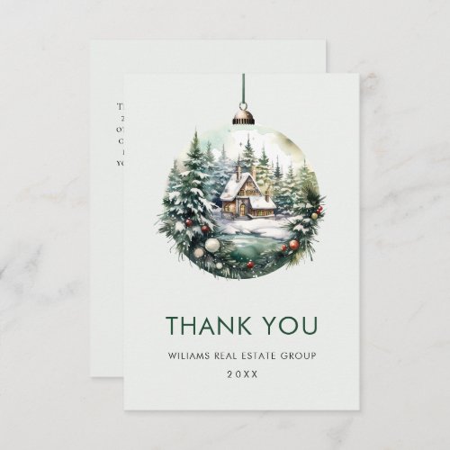 Elegant Watercolor Christmas Ornament Holiday Thank You Card