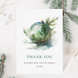 Elegant Watercolor Christmas Ornament Holiday Thank You Card