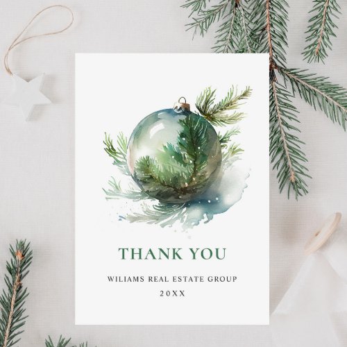 Elegant Watercolor Christmas Ornament Holiday Thank You Card