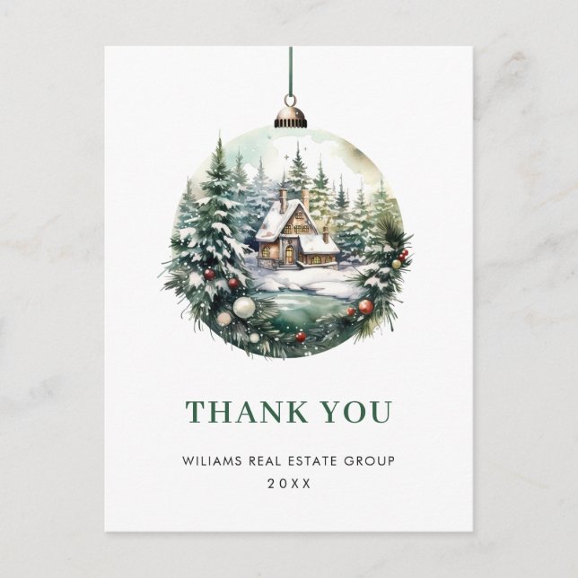 Elegant Watercolor Christmas Ornament  Thank You Postcard (Front)