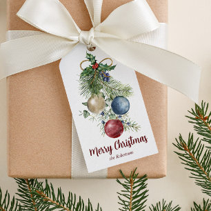 Elegant Watercolor Christmas Ornaments Gift Tags