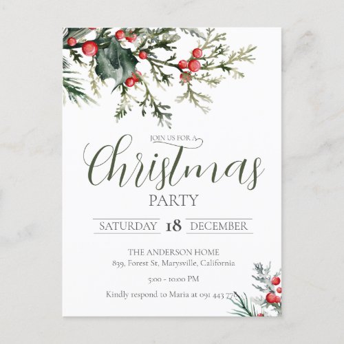 Elegant Watercolor Christmas Party Invitation