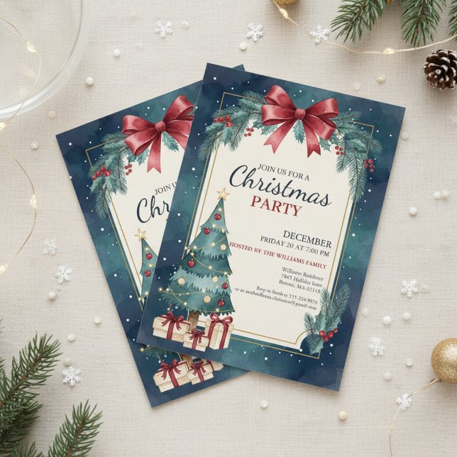 Elegant Watercolor Christmas Party Invitation (Elegant Holiday Party)