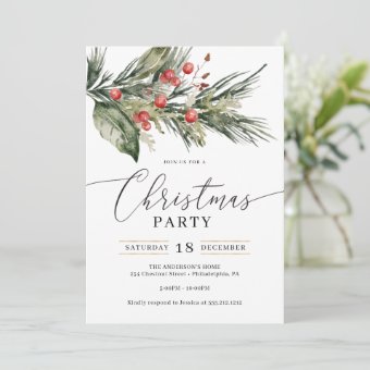 Elegant Watercolor Christmas Party Invitation | Zazzle