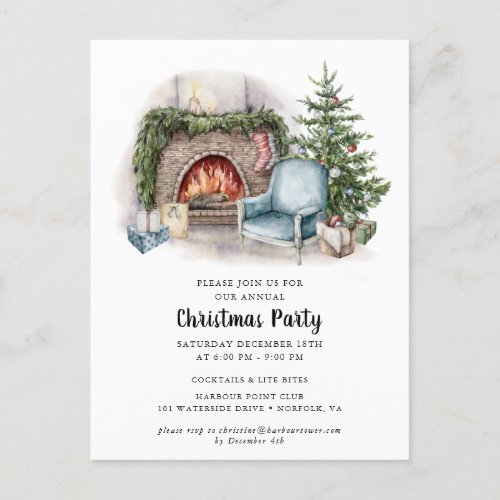 Elegant Watercolor Christmas Party Invitation  Pos Postcard