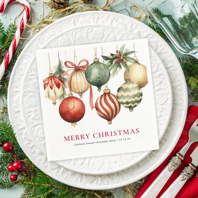 Elegant Watercolor Christmas Party Ornaments Napkins (Creator Uploaded)