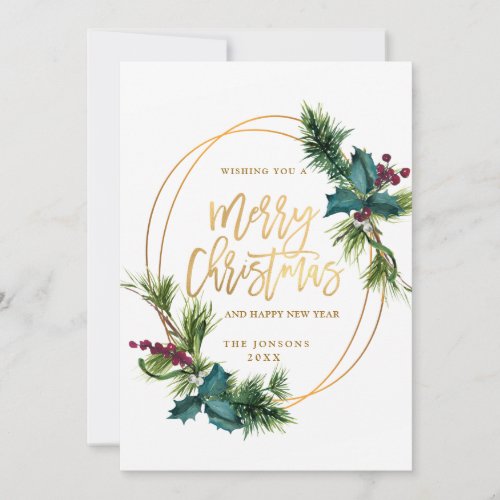Elegant Watercolor Christmas Pine Cone Greeting Holiday Card