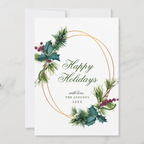 Elegant Watercolor Christmas Pine Cone Greeting Holiday Card