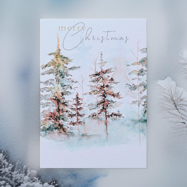 Elegant Watercolor Christmas Pine Forest Holiday Card (Creator Uploaded)