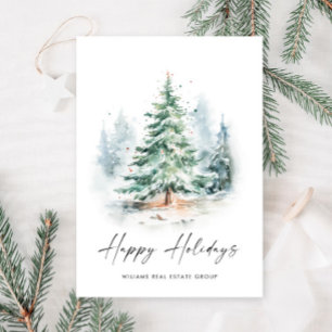 Elegant Watercolor Christmas Pine Tree Corporate Holiday Card
