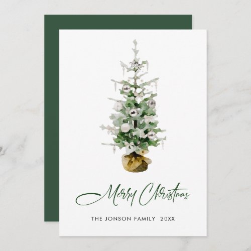 Elegant Watercolor Christmas Pine Tree Greeting Holiday Card