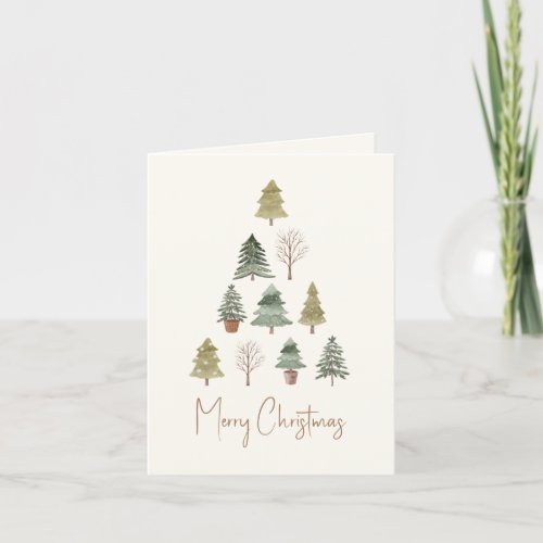 Elegant Watercolor Christmas Pine Trees Non Photo Holiday Card