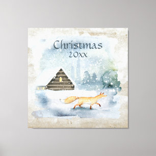 Elegant Watercolor Christmas Scene Typography Canvas Print