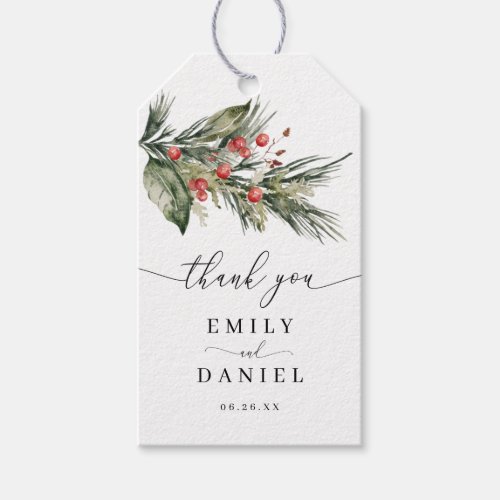 Elegant Watercolor Christmas Thank You Wedding Gift Tags