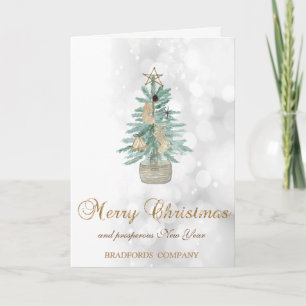 Elegant Watercolor Christmas Tree ,Bokeh Company Holiday Card