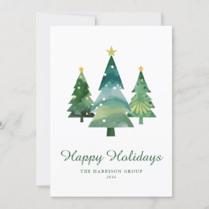Elegant Watercolor Christmas Tree Business Logo Holiday Card