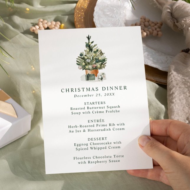 Elegant Watercolor Christmas Tree Christmas Dinner Menu (Creator Uploaded)