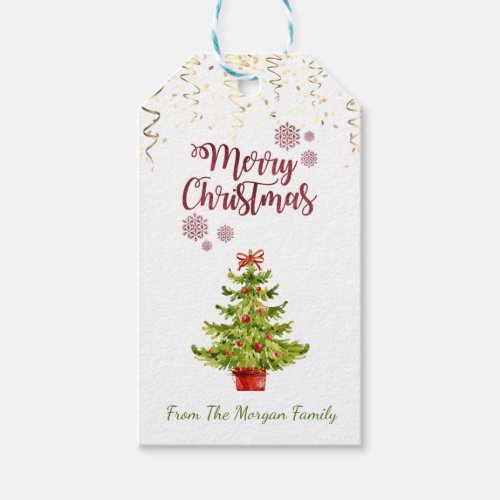 Elegant Watercolor Christmas Tree Confetti Gift Tags