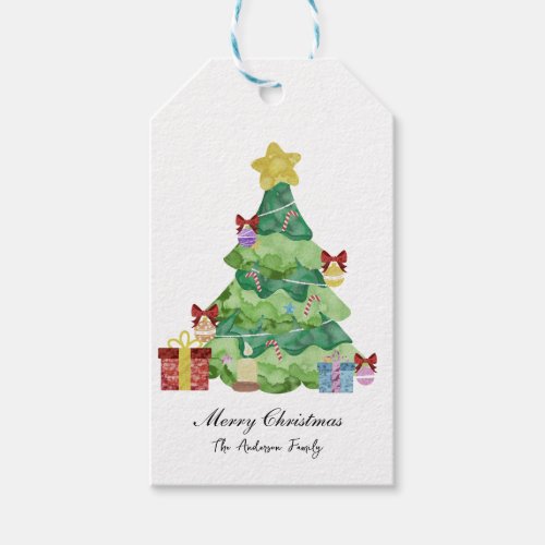 Elegant Watercolor Christmas Tree Customizable  Gift Tags