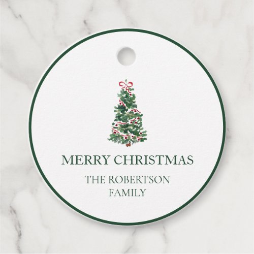 Elegant Watercolor Christmas Tree Family Favor Tags