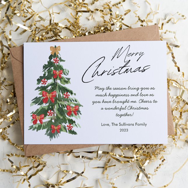 Elegant Watercolor Christmas Tree Flat  Holiday Card (Creator Uploaded)