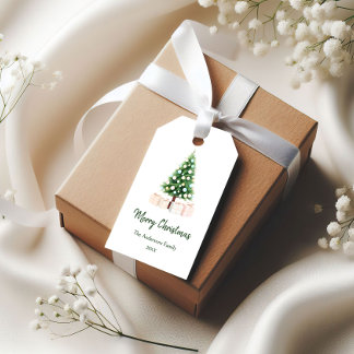 Elegant Watercolor Christmas Tree & Gifts Holiday  Gift Tags