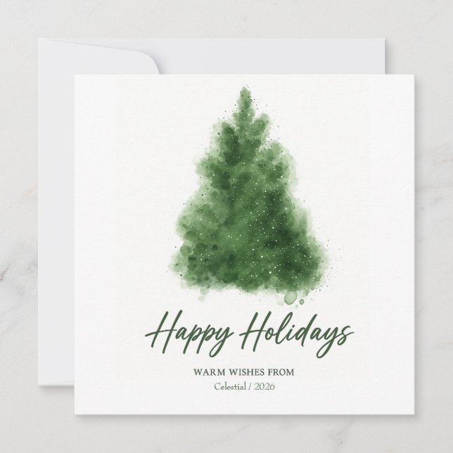 Elegant Watercolor Christmas Tree | Happy Holidays Thank You Card (Front)