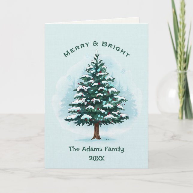 Elegant Watercolor Christmas Tree Holiday Card (Front)