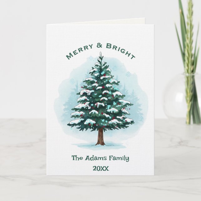 Elegant Watercolor Christmas Tree Holiday Card (Front)