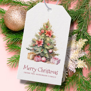 Elegant Watercolor Christmas Tree Holiday Gift Tags